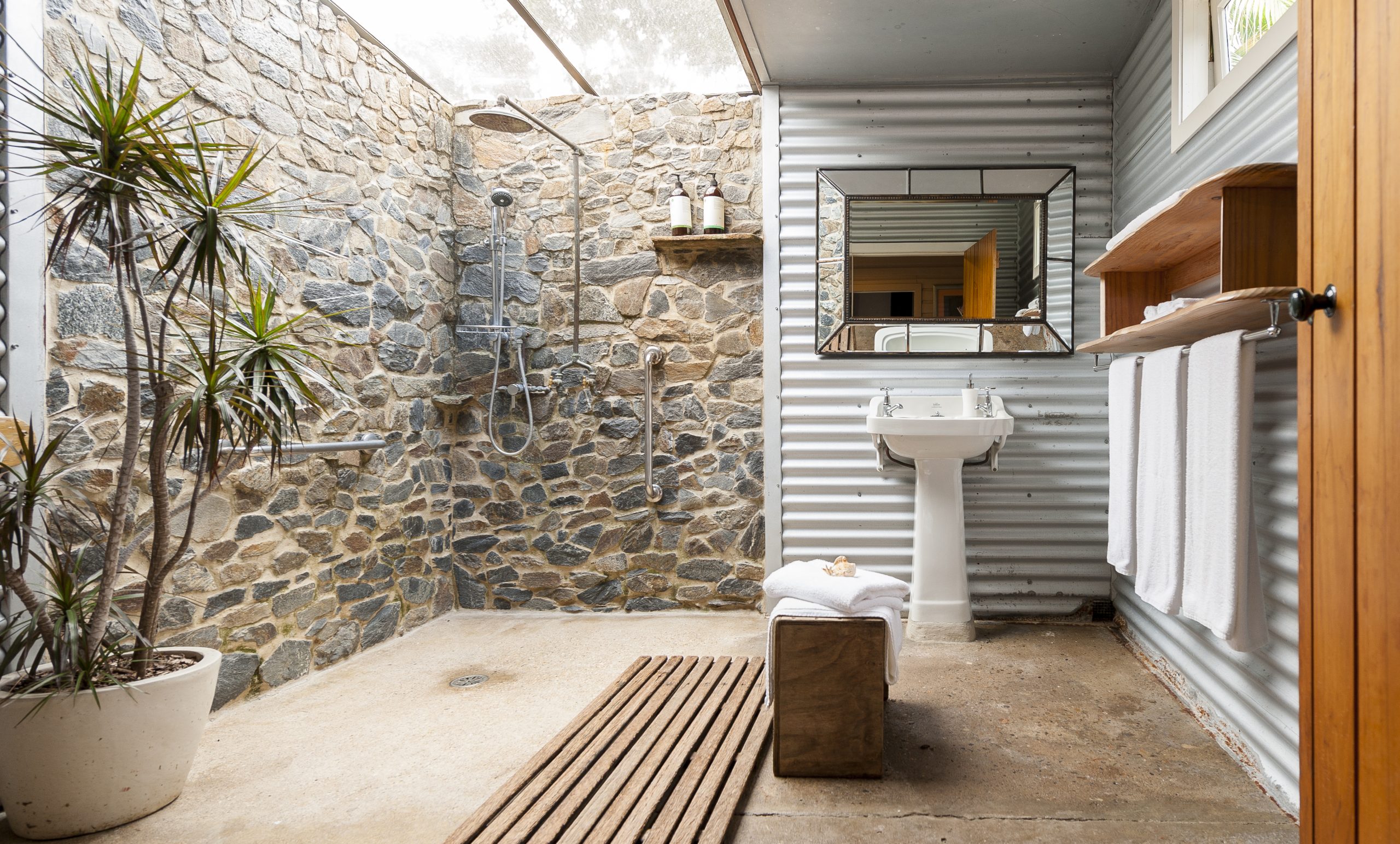 outdoor bathroom and spa addition